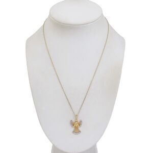 Vintage Gold Plated Sterling Silver 925 Crystal Angel Pendant Necklace 18"